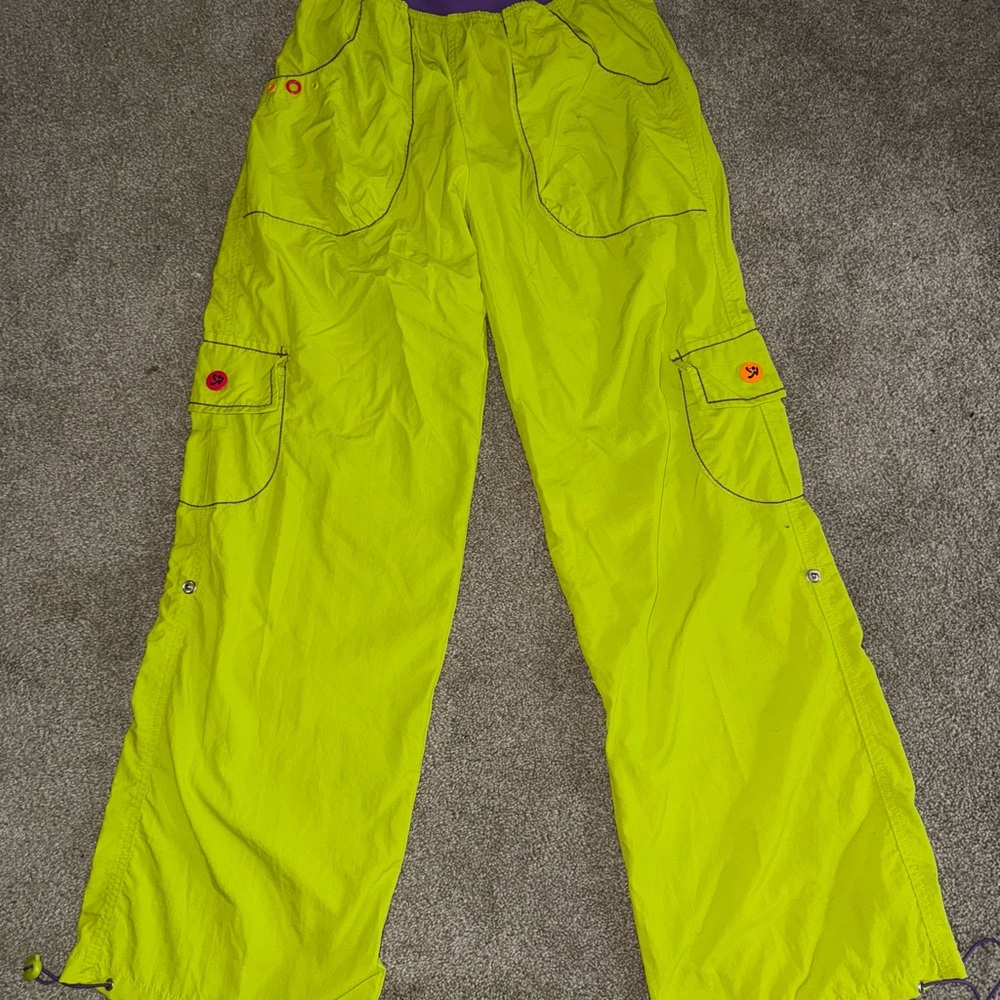 Zumba Fitness Neon Yellow Track Cargo Pants Size Small Y2K